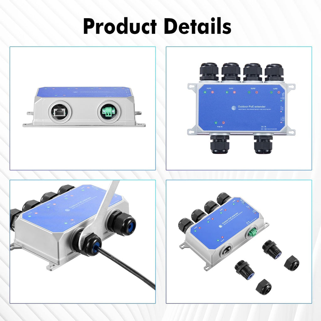 Gigabit PoE Extender: 5-Port (90W, Outdoor, IP67)